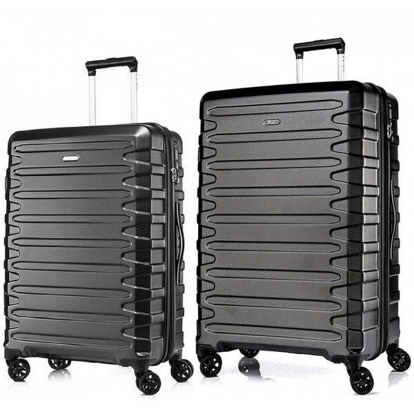 Комплект чемоданов поликарбонат S-PET "Verage" серия CRUST, черный, размеры (M+/L)