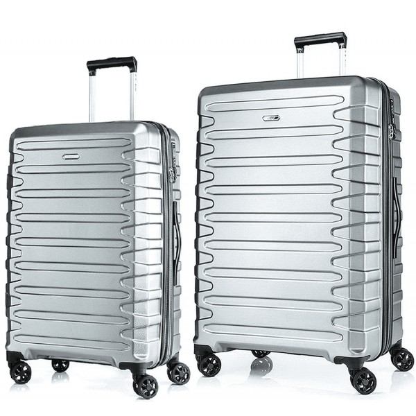 Комплект чемоданов поликарбонат S-PET "Verage" серия CRUST, серебристый, размеры (M+/L)