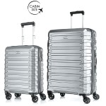 Комплект чемоданов поликарбонат S-PET "Verage" серия CRUST, серебристый, размеры (S+/M+)