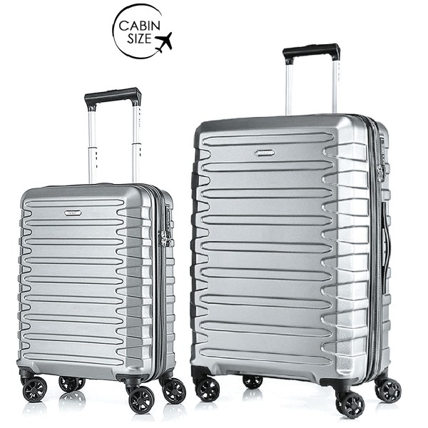 Комплект чемоданов поликарбонат S-PET "Verage" серия CRUST, серебристый, размеры (S+/M+)