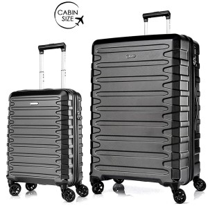 Комплект чемоданов поликарбонат S-PET "Verage" серия CRUST, черный, размеры (S+/L)