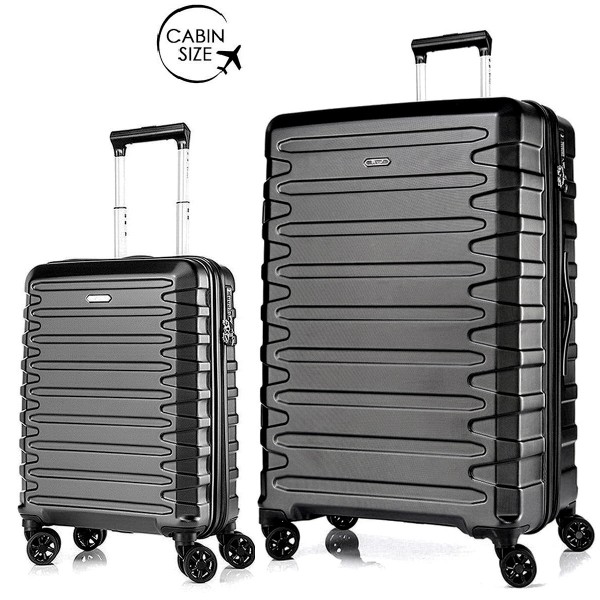 Комплект чемоданов поликарбонат S-PET "Verage" серия CRUST, черный, размеры (S+/L)