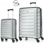 Комплект чемоданов поликарбонат S-PET "Verage" серия CRUST, серебристый, размеры (S+/L)