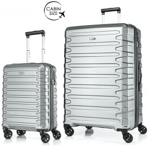 Комплект чемоданов поликарбонат S-PET "Verage" серия CRUST, серебристый, размеры (S+/L)