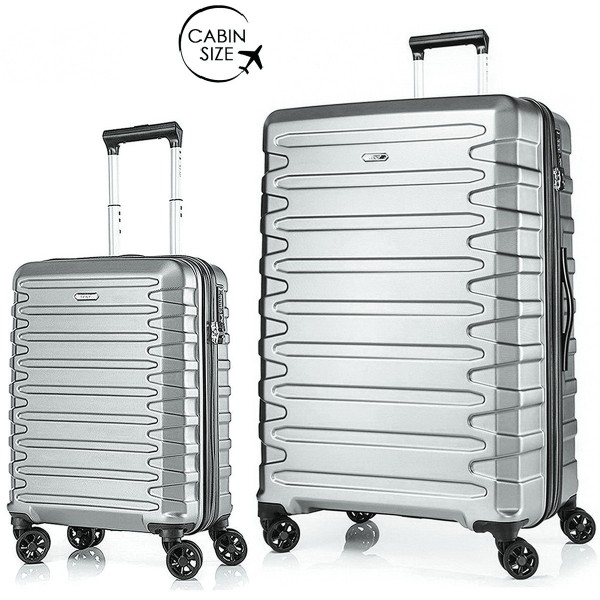 Комплект чемоданов поликарбонат S-PET "Verage" серия CRUST, серебристый, размеры (S+/L)